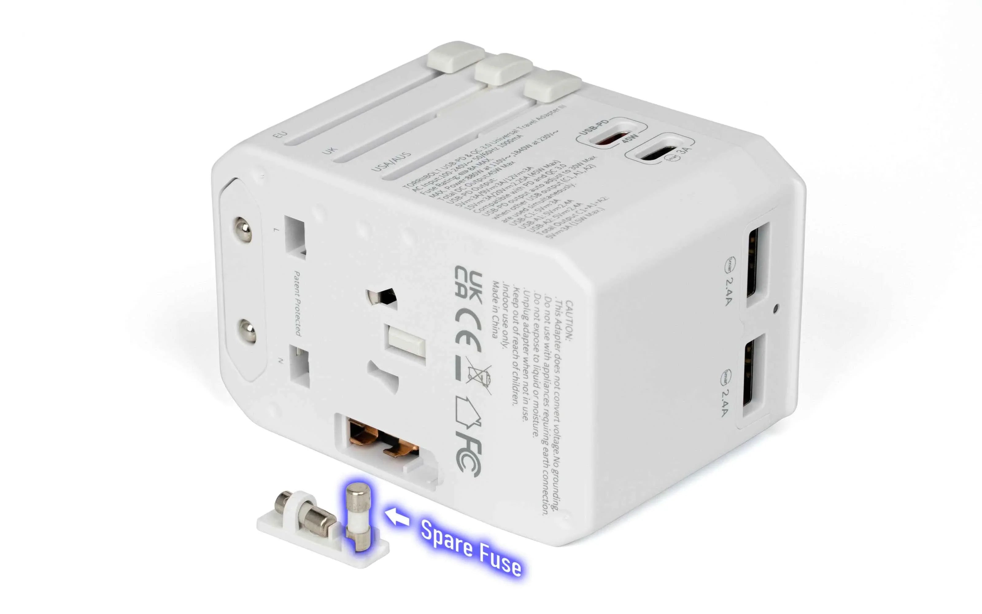 TorriiBolt 45W USB-PD & QC 3.0 Universal Travel Adapter III – White TorriiBolt 45W USB-PD & QC 3.0 Universal Travel Adapter III – White